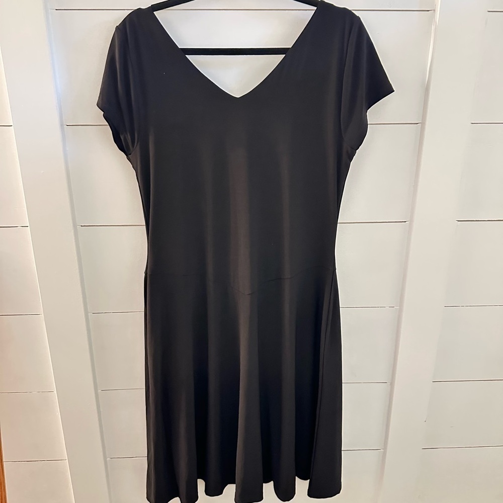 RALPH LAUREN L Black Stretch midi length woman evening dress minimalist LBD - Picture 3 of 13